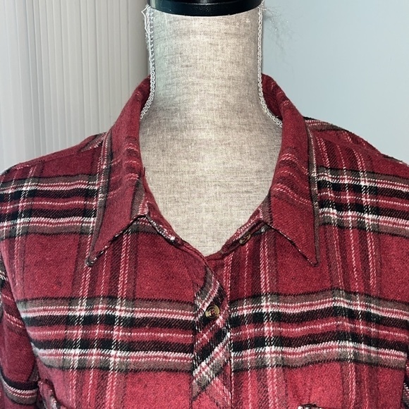 Ci sono plaid collection cropped mustard rust flannel shirt women's size Large - Picture 4 of 9